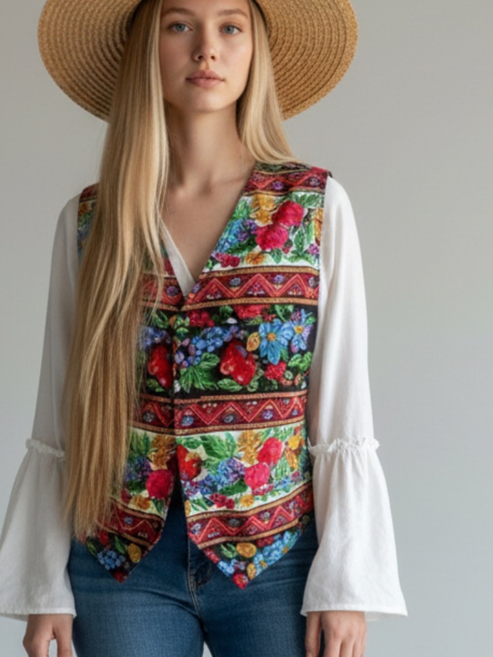 Vintage flower fruit Lizwear vest size large